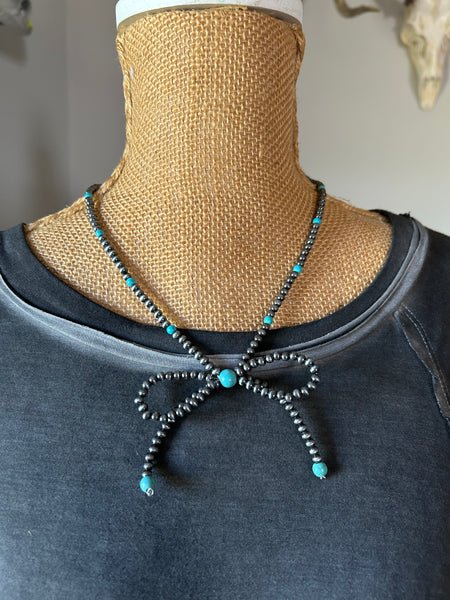 Faux Navajo Pearl Bow Necklace - Turquoise